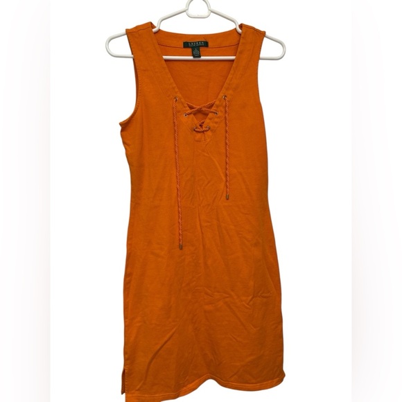 LRL Ralph Lauren Dress Orange Shift Lace Up Sleeveless Cotton NWOT - Picture 1 of 6